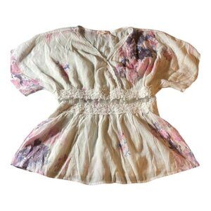 Rose & Grey Sheer Lace Low V-Neck Blouse Shirt Size Large EUC #6312
